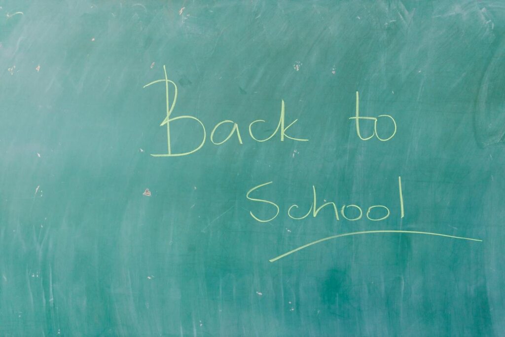 Green chalkboard with 'Back to School' written in chalk, perfect for education themes.